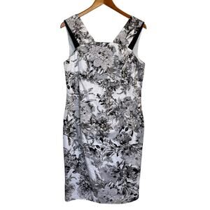 Adrianna Papell Dress Women 14 Black Midi Floral Party Event Plus Size Going Out